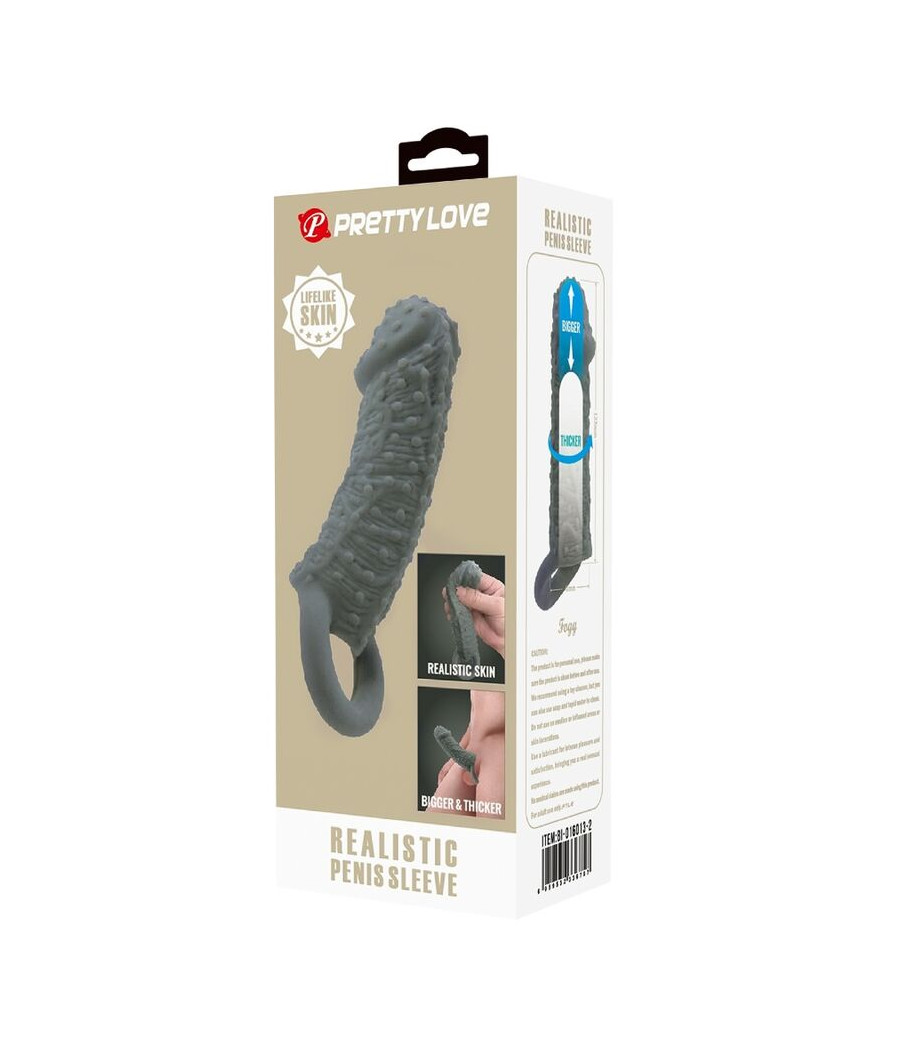 PRETTY LOVE - FUNDA REALÍSTICA ALARGADORA Y RETARDANTE PARA PENE MODELO 2 GRIS