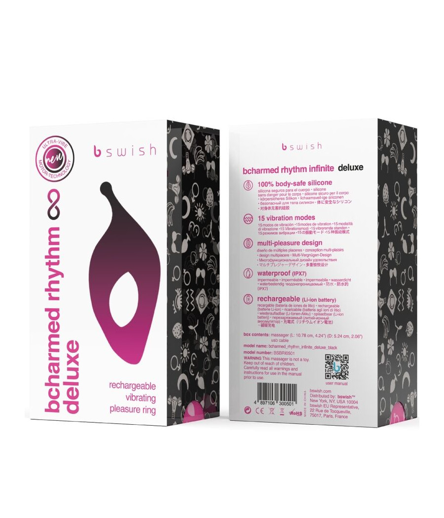 B SWISH - BCHARMED RHYTHM INFINITE DELUXE ANILLO PARA PENE 15 VIBRACIONES NEGRO