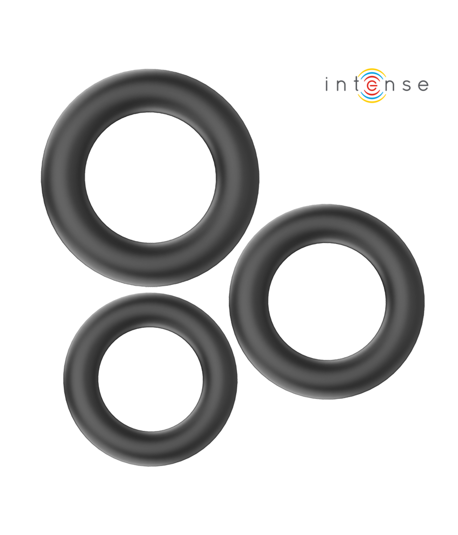 INTENSE - HUGH 3 ANNEAUX PÉNIS BASIQUES EN SILICONE NOIRS