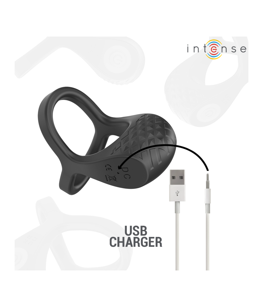 INTENSE - ALEX VIBRATOR DOUBLE PENIS RING 10 VIBRATIONS BLACK