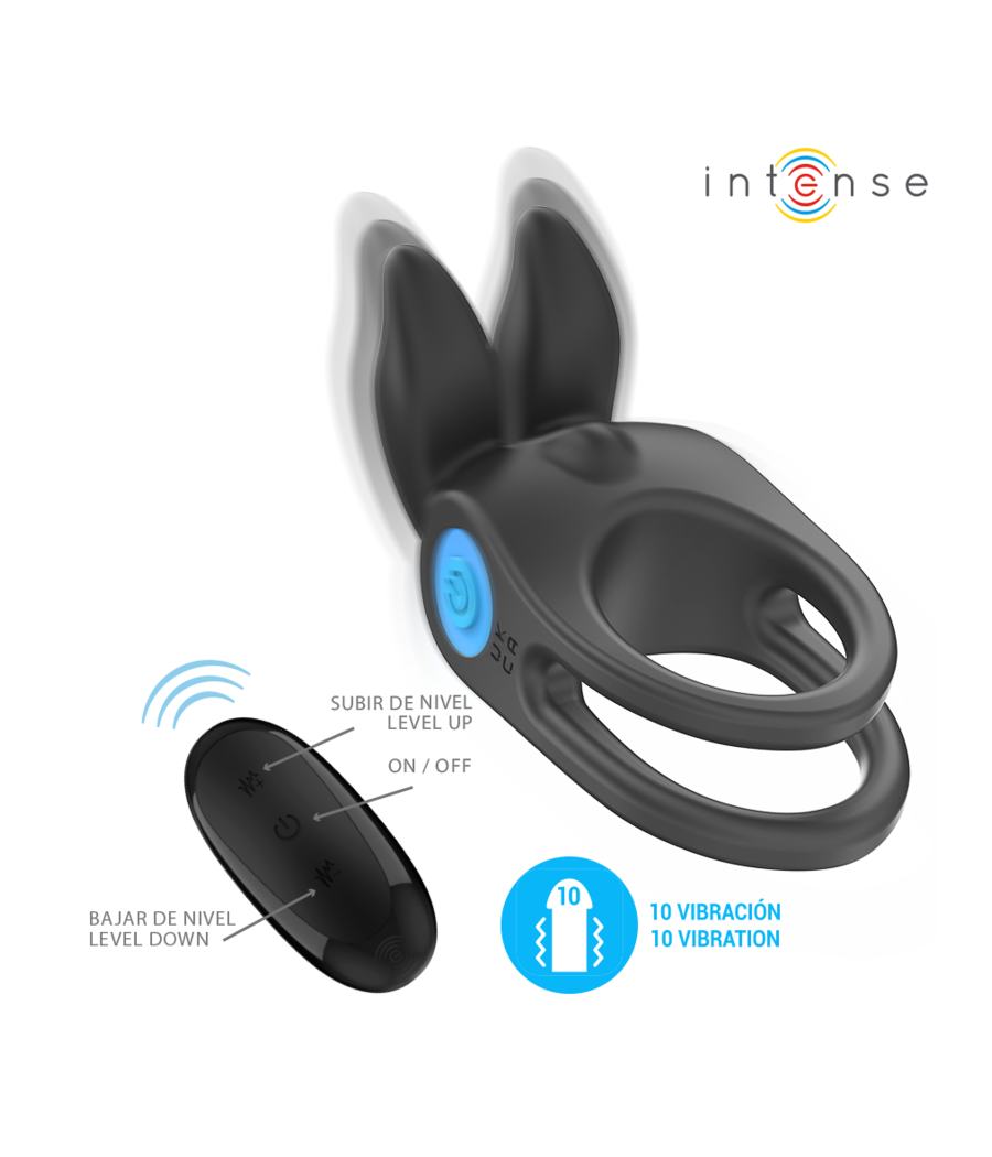 INTENSE - SAM VIBRATEUR DOUBLE ANNEAU PÉNIS 10 VIBRATIONS NOIR