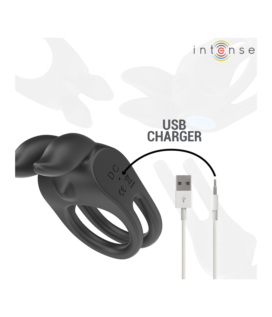 INTENSE - SAM VIBRATOR DOUBLE PENIS RING 10 VIBRATIONS BLACK