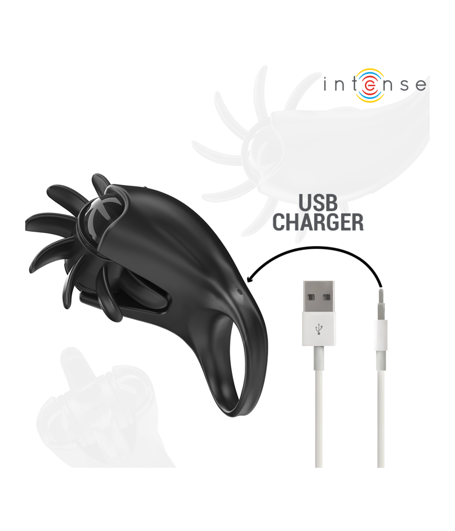 INTENSE - MABEL ANELLO VIBRANTE 10 VIBRAZIONI CON STIMOLATORE CLITORIDEO NERO