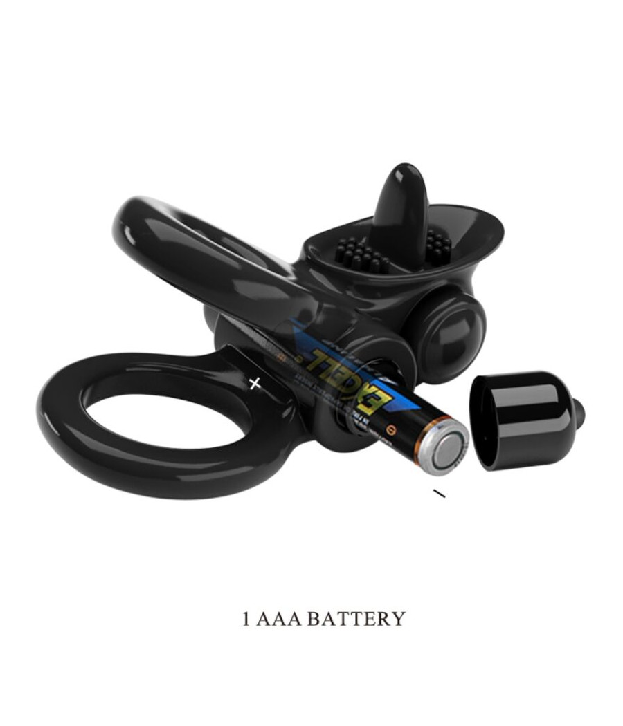 PRETTY LOVE - PASSIONATE RING DOUBLE VIBRATING RING + CLITORIS STIMULATOR BLACK