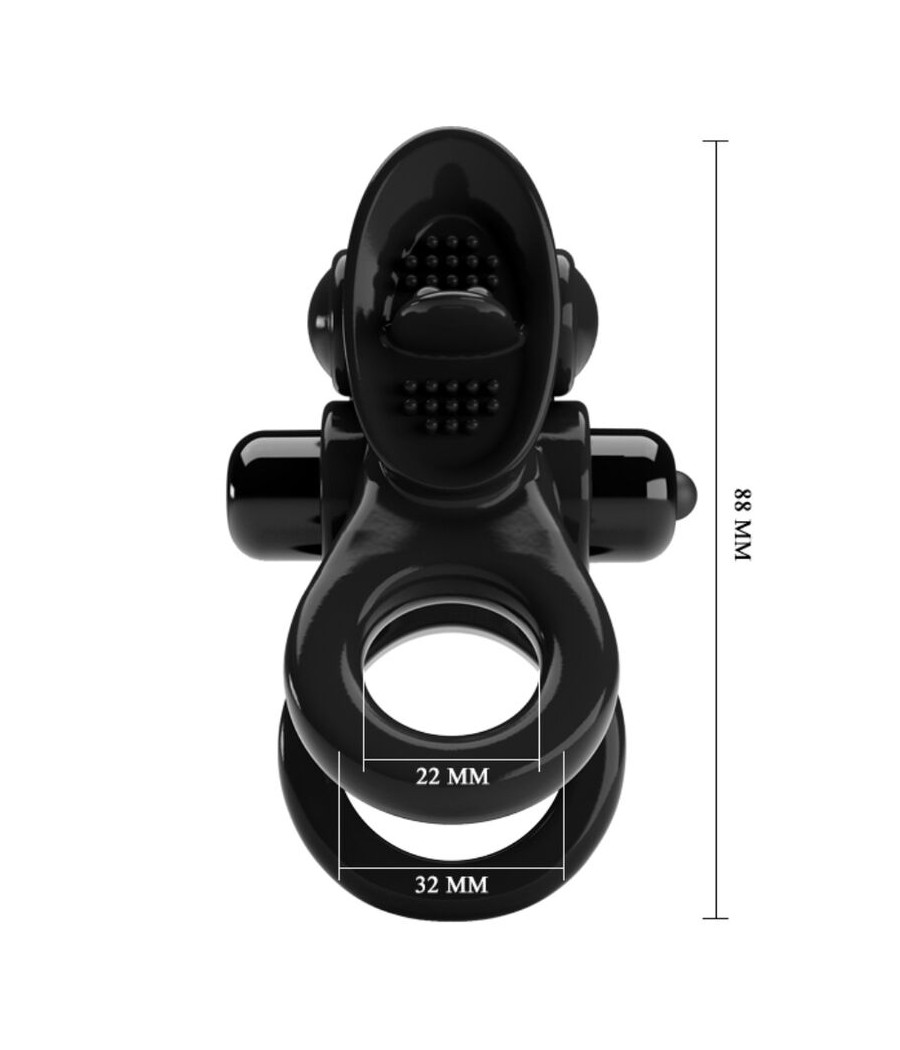 PRETTY LOVE - PASSIONATE RING DOUBLE ANNEAU VIBRANT + STIMULATEUR DE CLITORIS NOIR