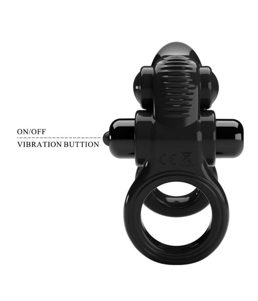 PRETTY LOVE - PASSIONATE RING DOUBLE VIBRATING RING + CLITORIS STIMULATOR BLACK