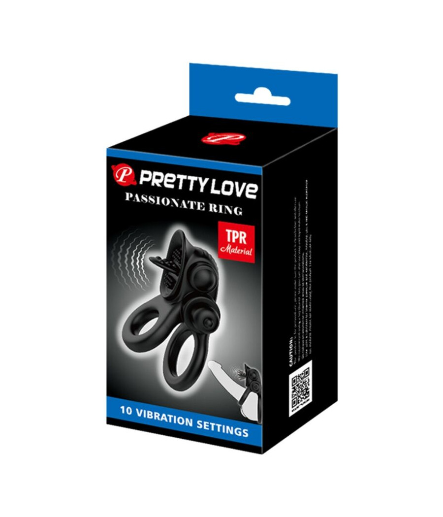 PRETTY LOVE - PASSIONATE RING DOUBLE VIBRATING RING + CLITORIS STIMULATOR BLACK
