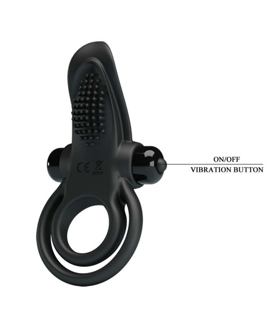 PRETTY LOVE - DOPPIO ANELLO VIBRANTE + STIMOLATORE CLITORIDEO 10 VIBRAZIONI NERO
