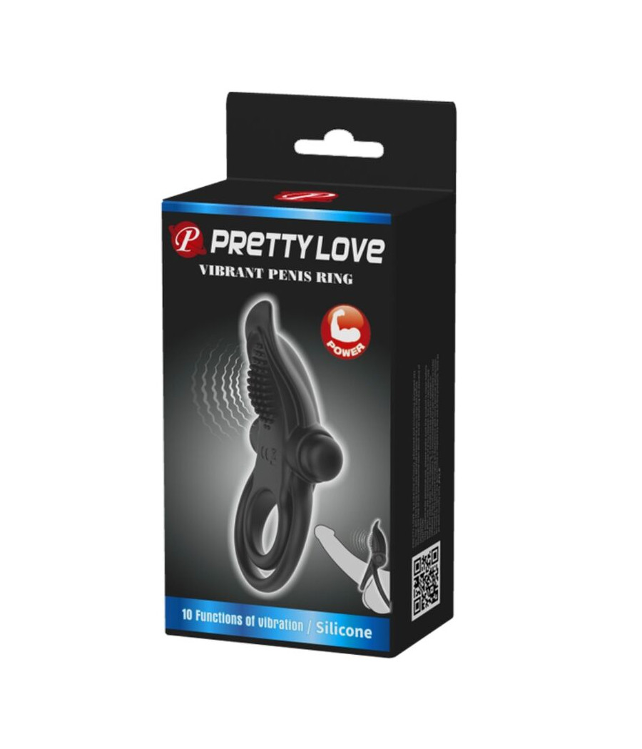 PRETTY LOVE - DOPPELTER VIBRATIONSRING + KLITORISSTIMULATOR 10 VIBRATIONEN SCHWARZ