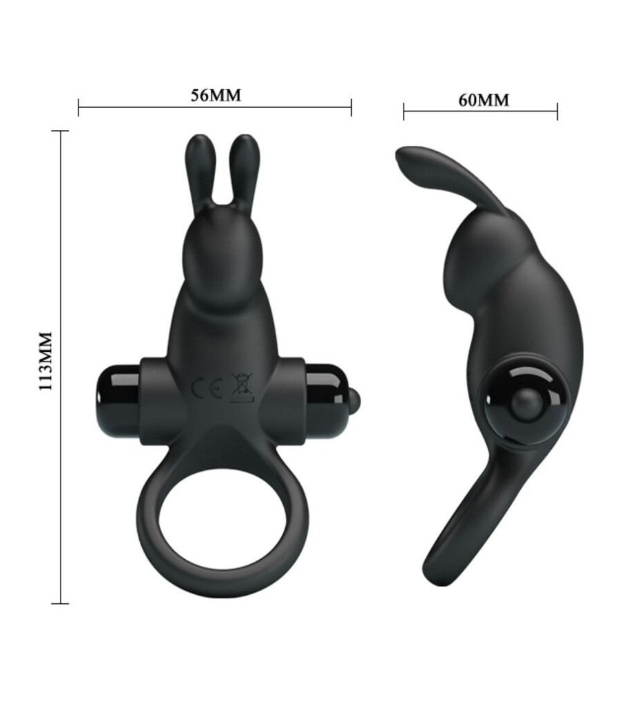 PRETTY LOVE - ANELLO VIBRANTE + STIMOLATORE CLITORIDEO CONIGLIO 10 VIBRAZIONI NERO