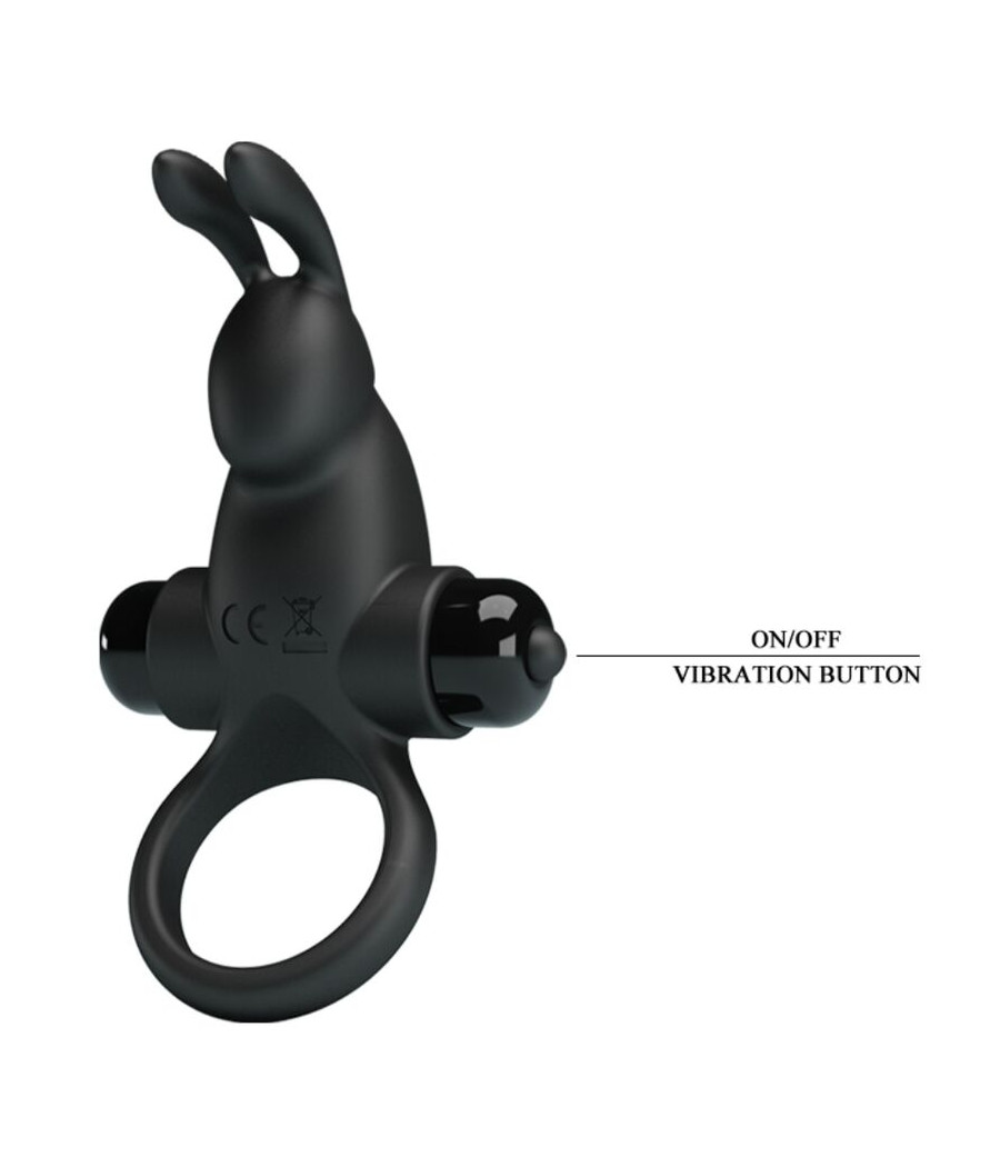 PRETTY LOVE - ANILLO VIBRADOR + ESTIMULADOR RABBIT CLÍTORIS 10 VIBRACIONES NEGRO