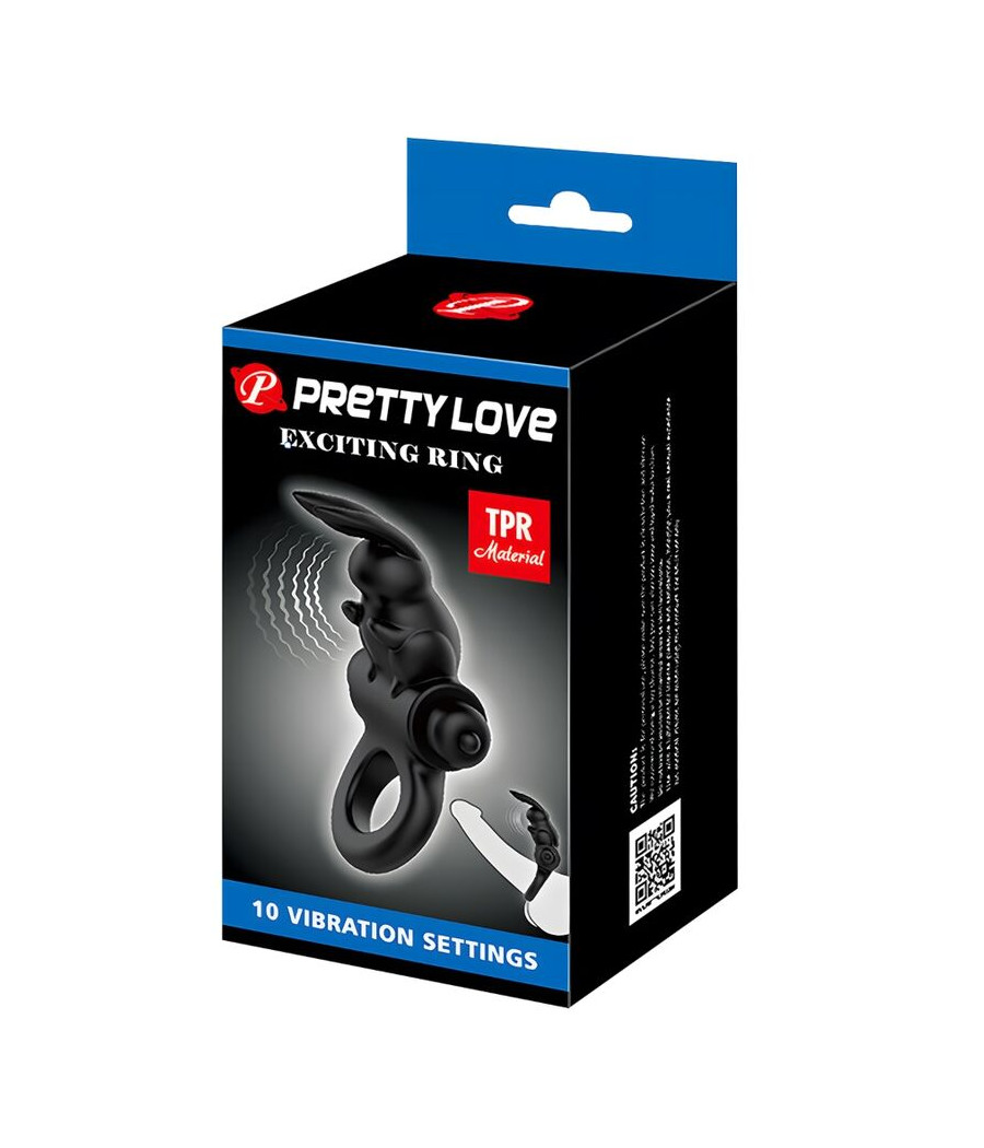 PRETTY LOVE - EXCITING RING ANILLO VIBRADOR RABBIT 10 VIBRACIONES NEGRO