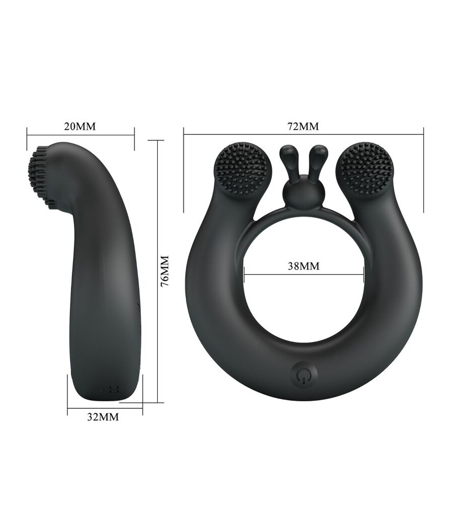 PRETTY LOVE - DAHLIA ANILLO VIBRADOR + ESTIMULADOR DE CLÍTOIS 12 VIBRACIONES NEGRO