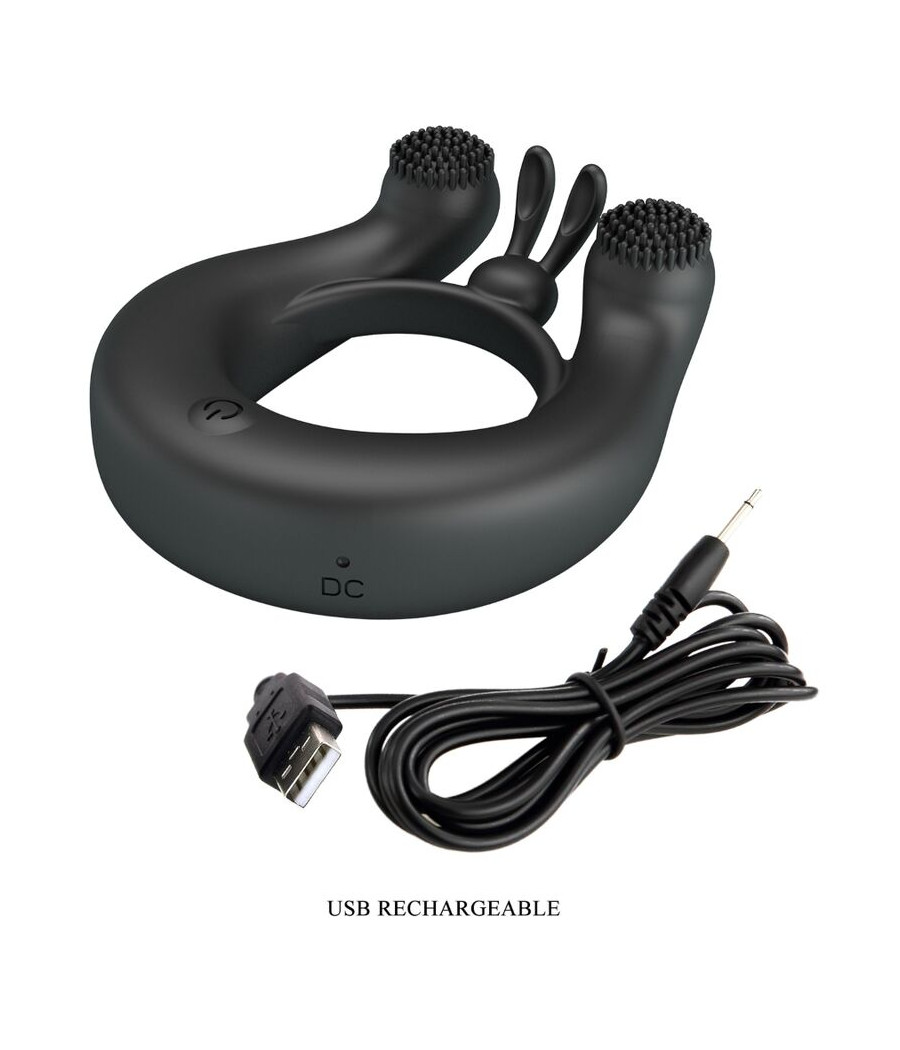 PRETTY LOVE - DAHLIA VIBRATING RING + CLITORIS STIMULATOR 12 VIBRATIONS BLACK