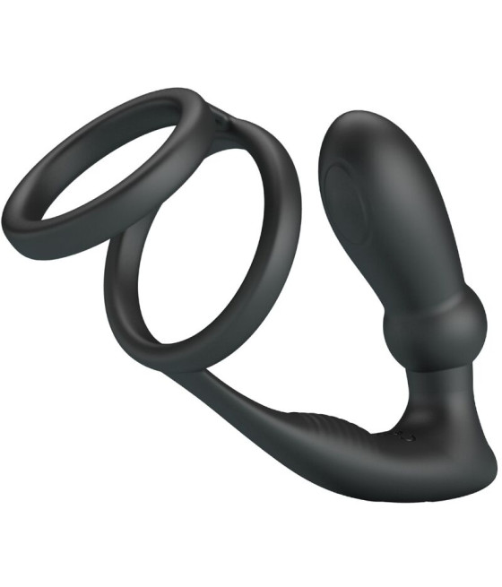 PRETTY LOVE - ANEL PENIS EMONI + PLUG ANAL 12 VIBRAÇÕES PRETO