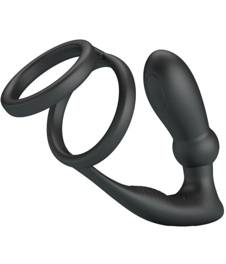 PRETTY LOVE - ANELLO PER PENE EMONI + TAPPO ANALE 12 VIBRAZIONI NERO