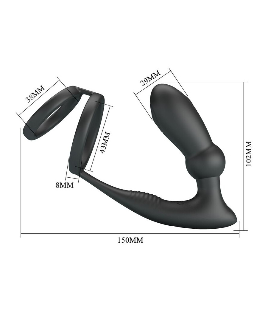 PRETTY LOVE - ANNEAU PÉNIS EMONI + PLUG ANAL 12 VIBRATIONS NOIR