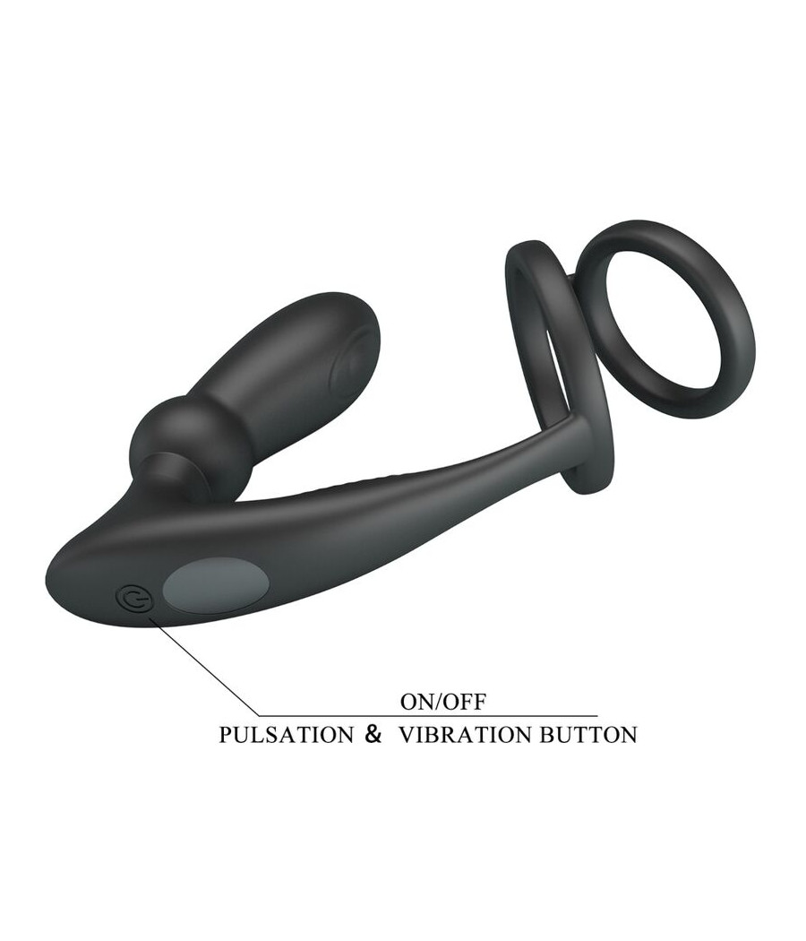 PRETTY LOVE - EMONI ANILLO PENE + PLUG ANAL 12 VIBRACIONES NEGRO