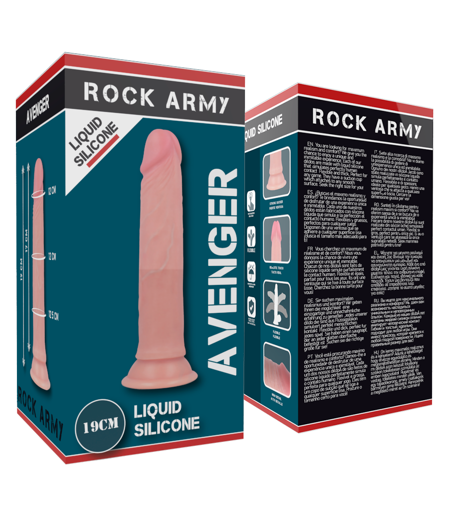 ROCKARMY - AVENGER DILDO REALÍSTICO LIQUID SILICONE 19 CM -O- 3.98 CM