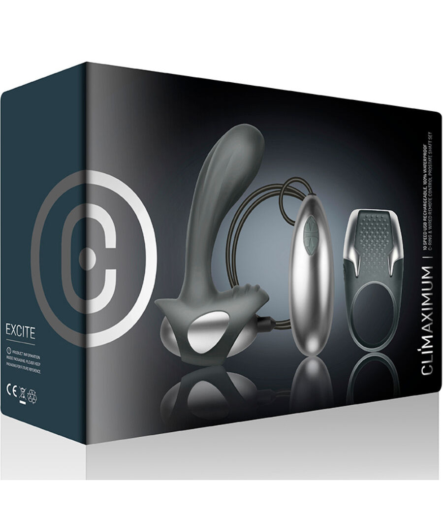 CLIMAXIMUM - EXCITE KIT ANILLO PARA PENE + MASAJEADOR PRÓSTATA CON CABLE