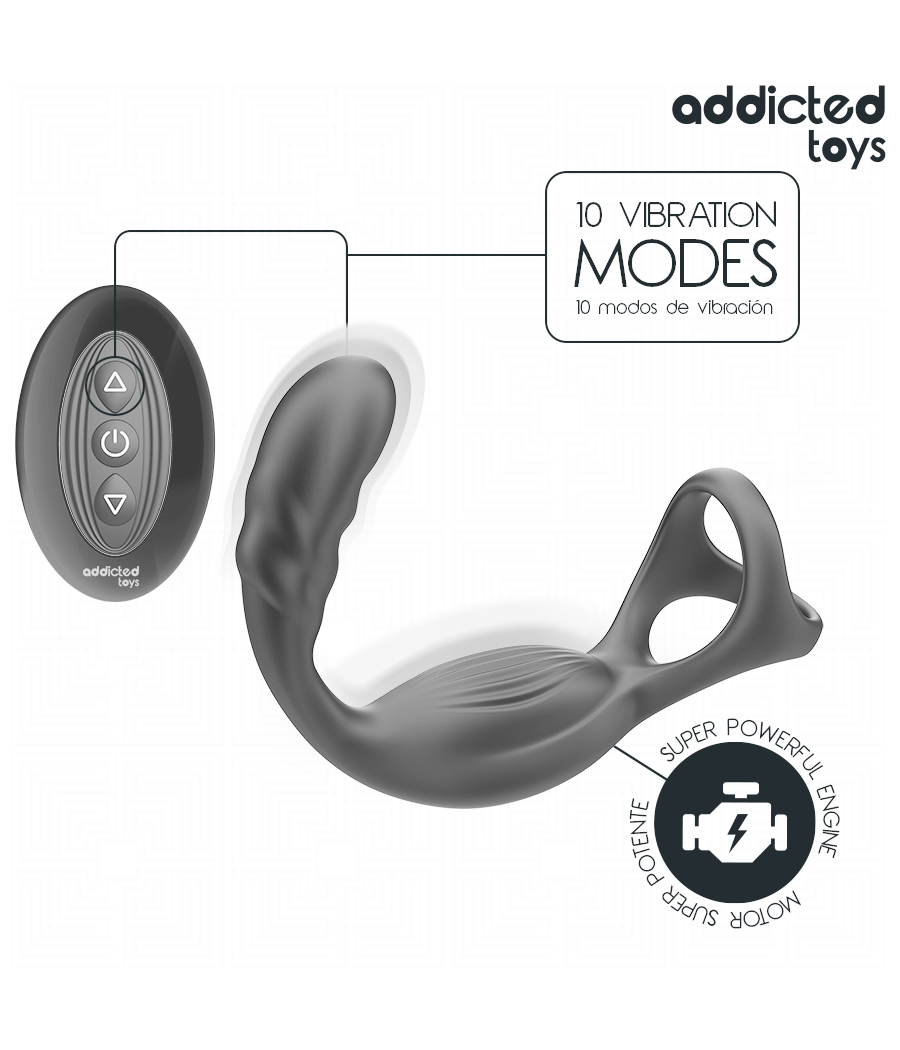 ADDICTED TOYS - ANNEAU PÉNIS PROSTATIQUE DOUBLE AVEC TÉLÉCOMMANDE