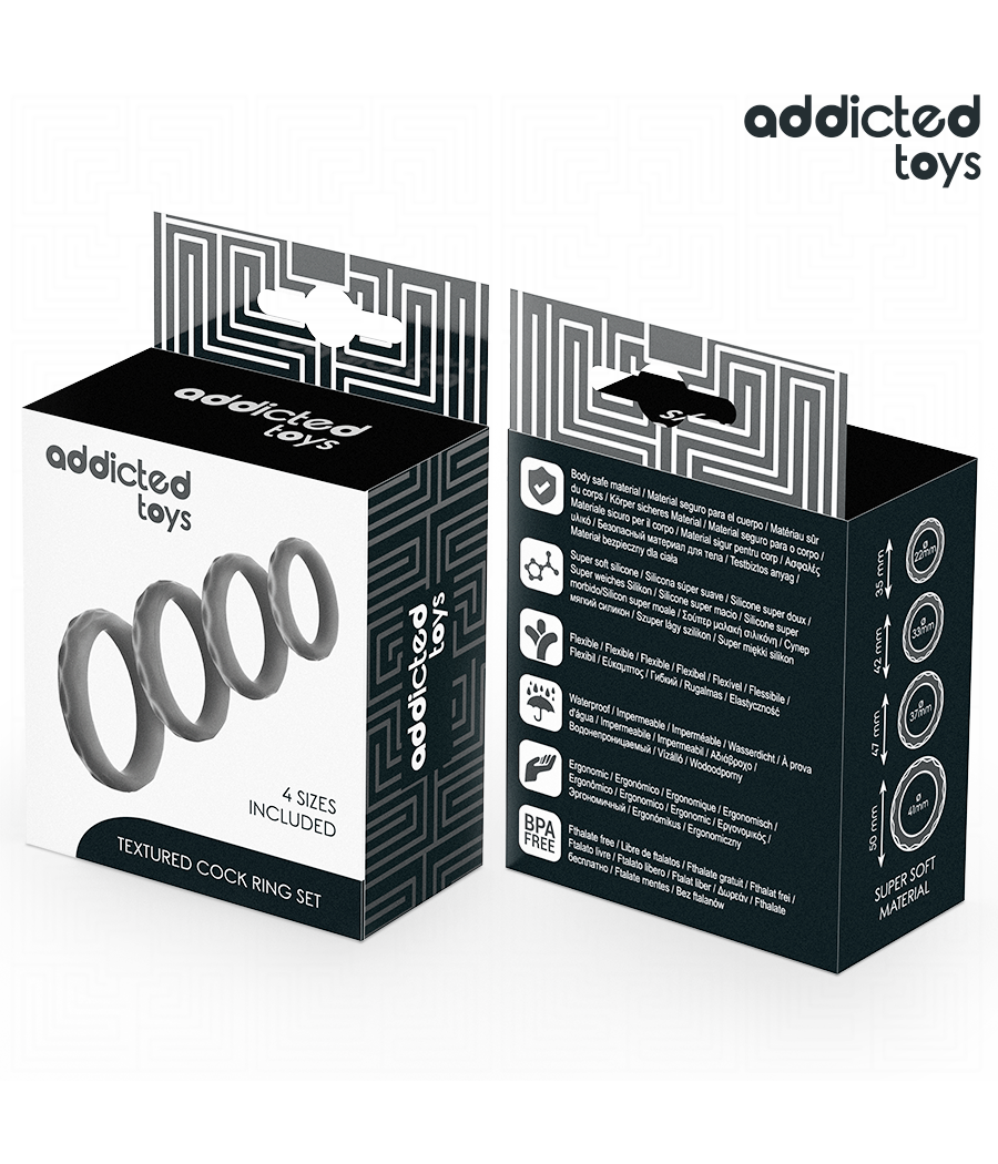 ADDICTED TOYS - CONJUNTO DE ANÉIS PENIANOS TEXTURIZADOS - 4 TAMANHOS