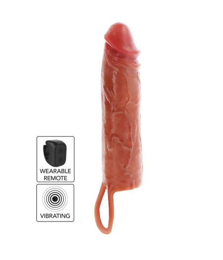 GET REAL - HYDRATED SKIN SILICONE VIBRATING PENIS SLEEVE CARAMEL 20 CM