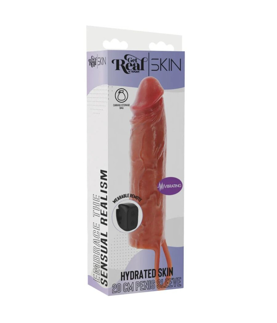 GET REAL – FEUCHTIGKEITSSPENDENDE SILIKON-VIBRATIONS-PENISHÜLLE IN KARAMELL, 20 CM