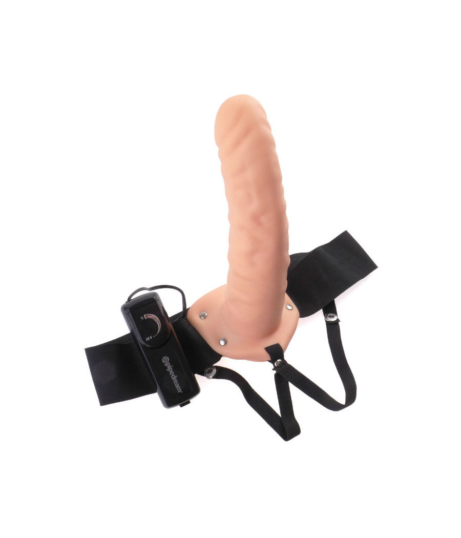 FETISH FANTASY SERIES - 19 CM VIBRATING HOLLOW STRAP-ON BROWN