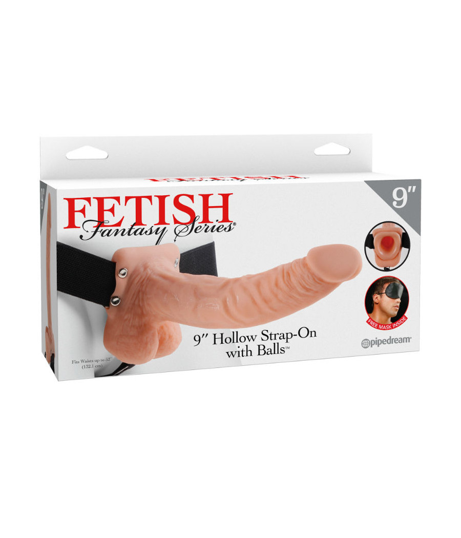 FETISH FANTASY SERIES - 9 HOLLOW STRAP-ON WITH BALLS 22.9CM NATURAL