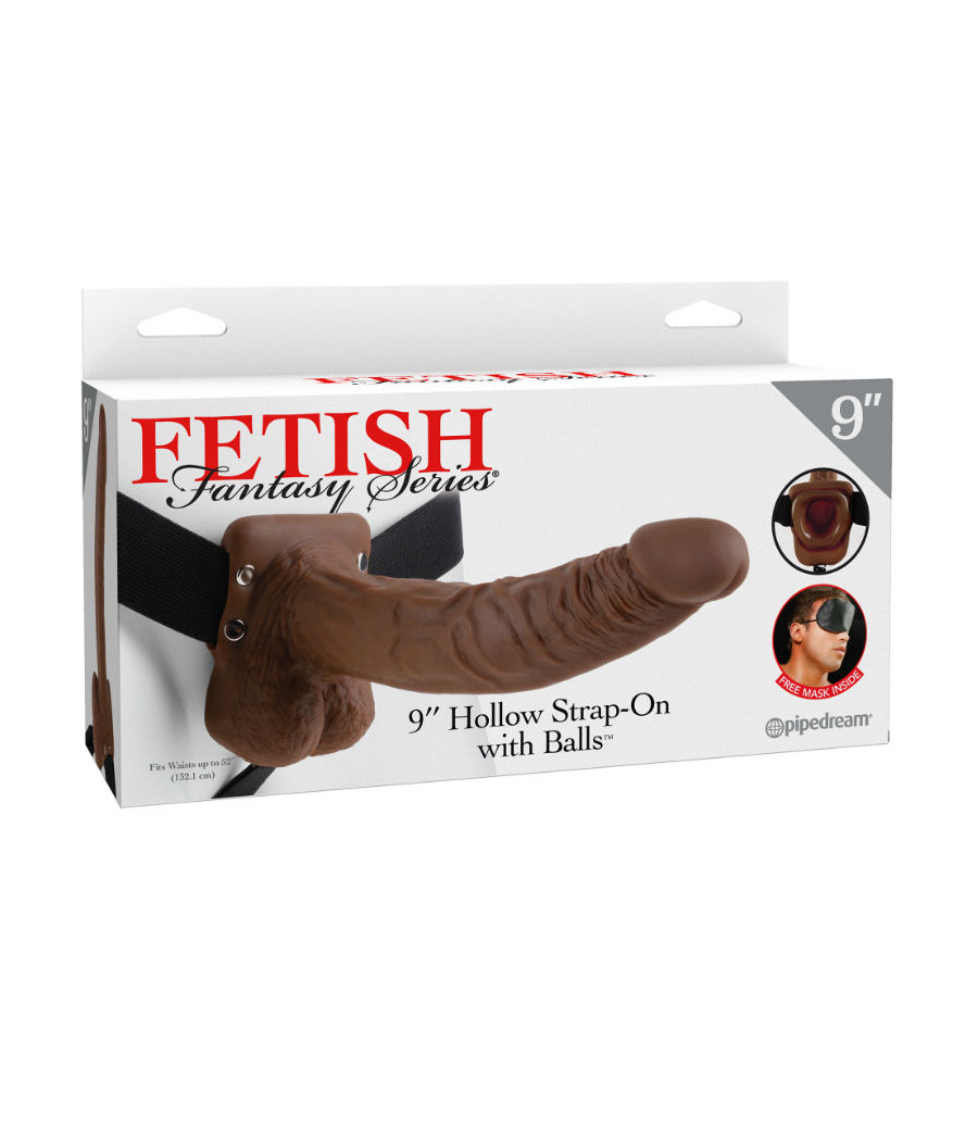 FETISH FANTASY SERIES - SERIES 9 HOLLOW STRAP-ON WITH BALLS 22.9CM BROWN