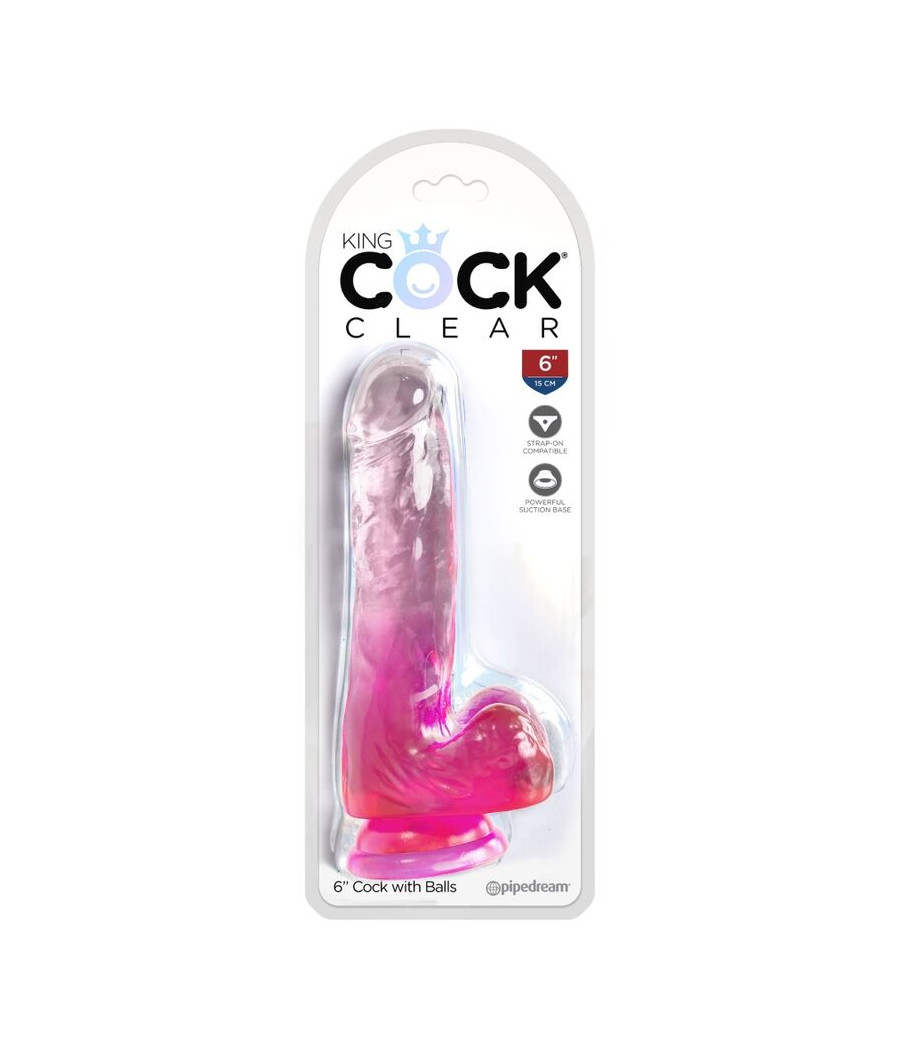 KING COCK - CLEAR PENE REALÍSTICO CON TESTÍCULOS 13.5 CM ROSA