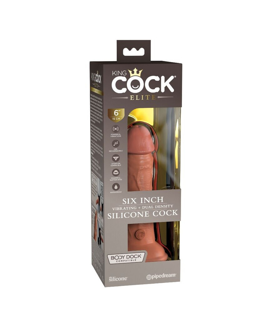 KING COCK - ÉLITE DILDO REALÍSTICO VIBRADOR & SILICONA 15.2 CM CARAMELO