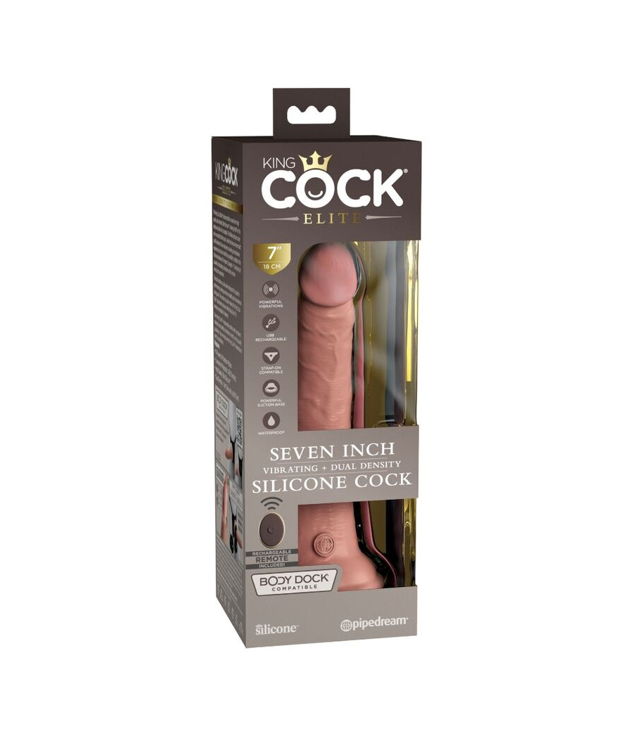 KING COCK - ELITE REALISTIC DILDO VIBRATOR & SILICONE REMOTE CONTROL 17.8 CM