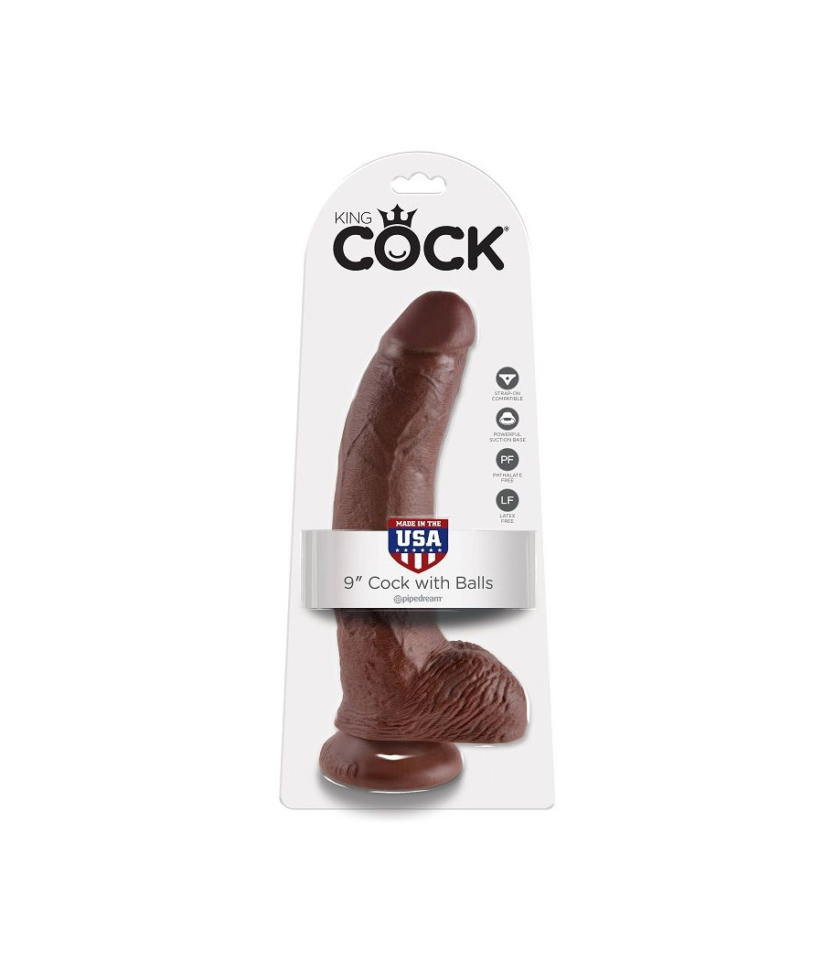 KING COCK - 9 DILDO CASTANHO COM BOLAS 22.9 CM