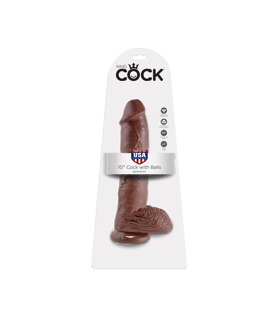 KING COCK - 10 DILDO CASTANHO COM BOLAS 25.4 CM