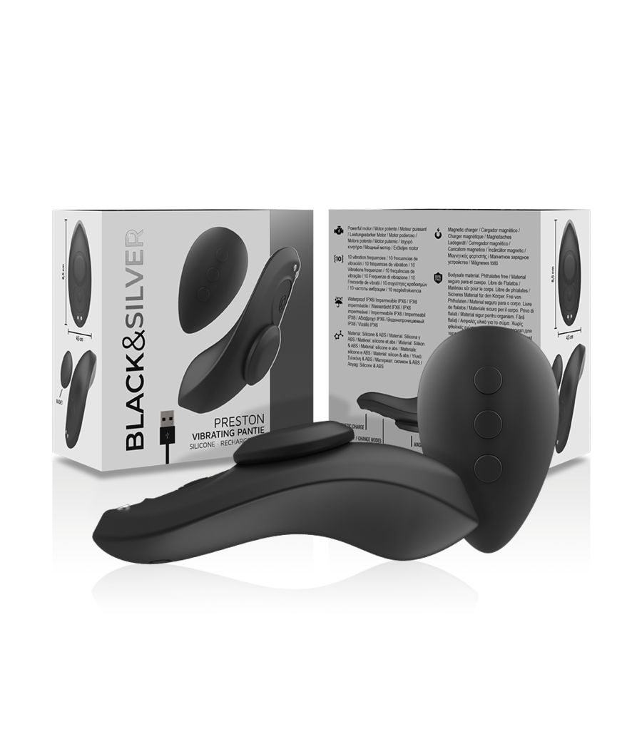 BLACK&SILVER - PRESTON WIEDERAUFLADBARER SILIKON-VIBRATOR-PANTIE SCHWARZ