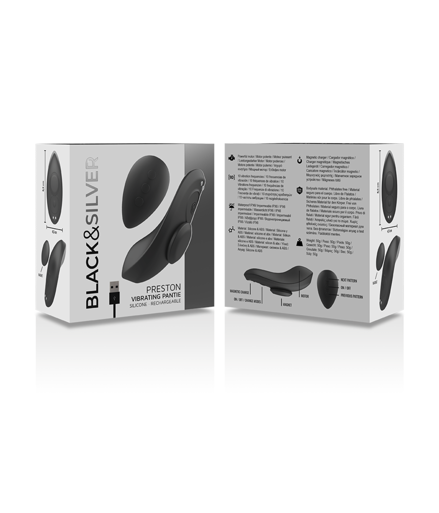 BLACK&SILVER - PRESTON WIEDERAUFLADBARER SILIKON-VIBRATOR-PANTIE SCHWARZ