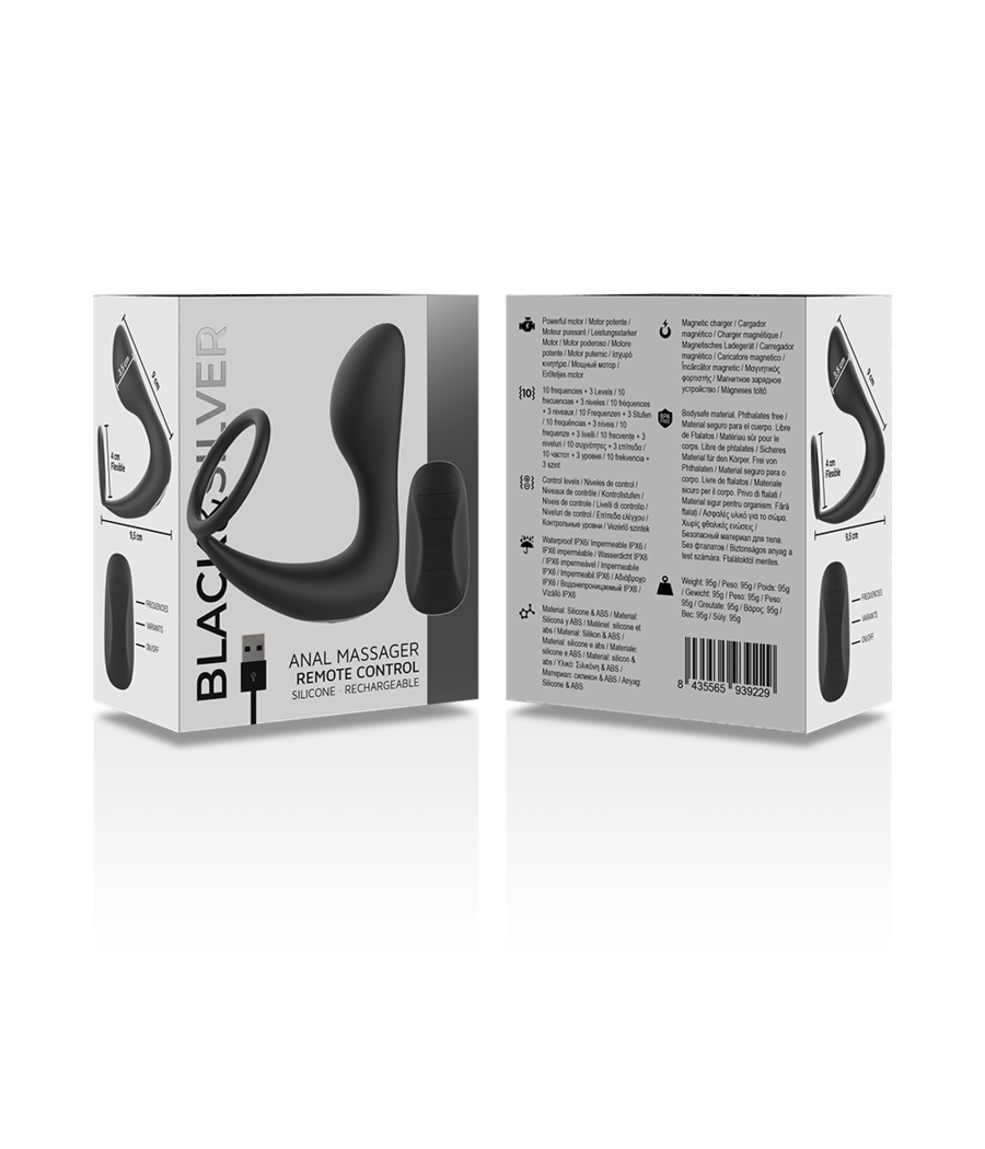 BLACK&SILVER - REMOTE CONTROL ANAL MASSAGER RECHARGEABLE SILICONE BLACK