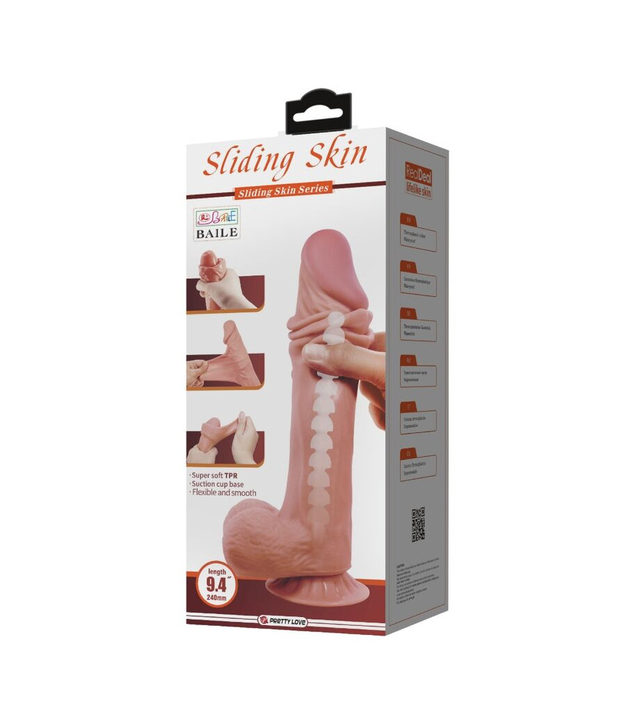 PRETTY LOVE - SÉRIE SLIDING SKIN DILDO REALÍSTICO COM VENTOSA DESLIZANTE PELE MARROM 24 CM