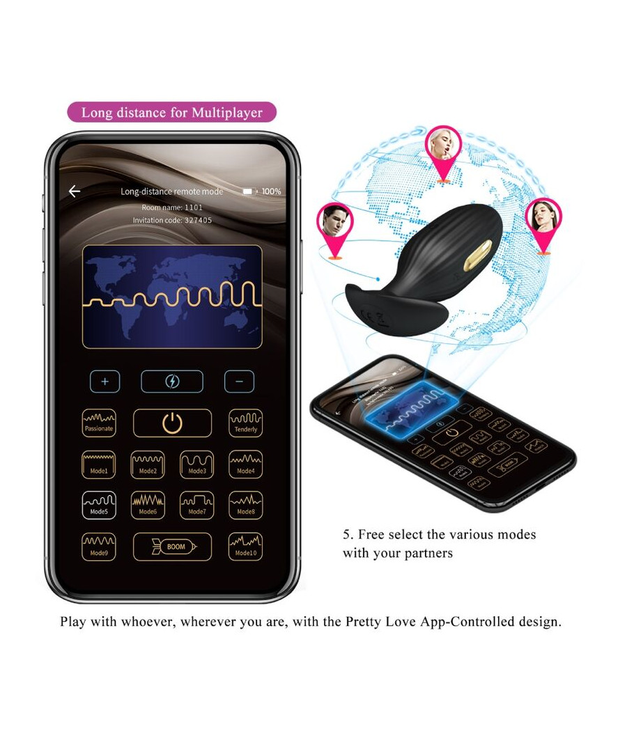 PRETTY LOVE - PLUG ANALE CONTROLLATO DA APP JEFFERSON NERO