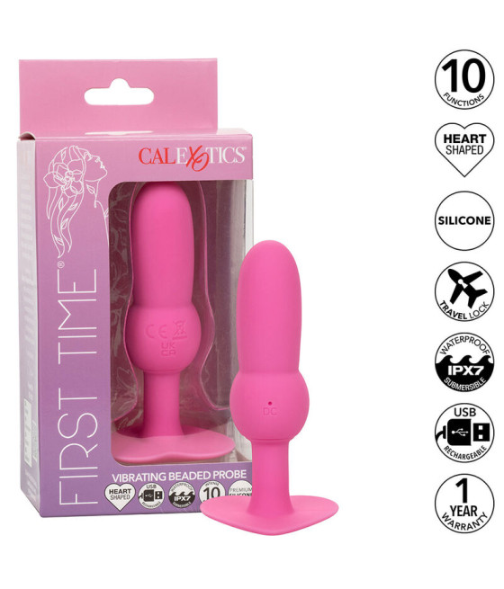 CALEXOTICS - FIRST TIME PLUG ANAL SONDA DE CONTAS 10 VIBRAÇÕES ROSA
