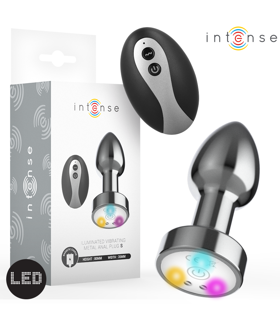 INTENSE - VIBRATING METAL ANAL PLUG WITH LED LIGHTS AND REMOTE CONTROL - SIZE S