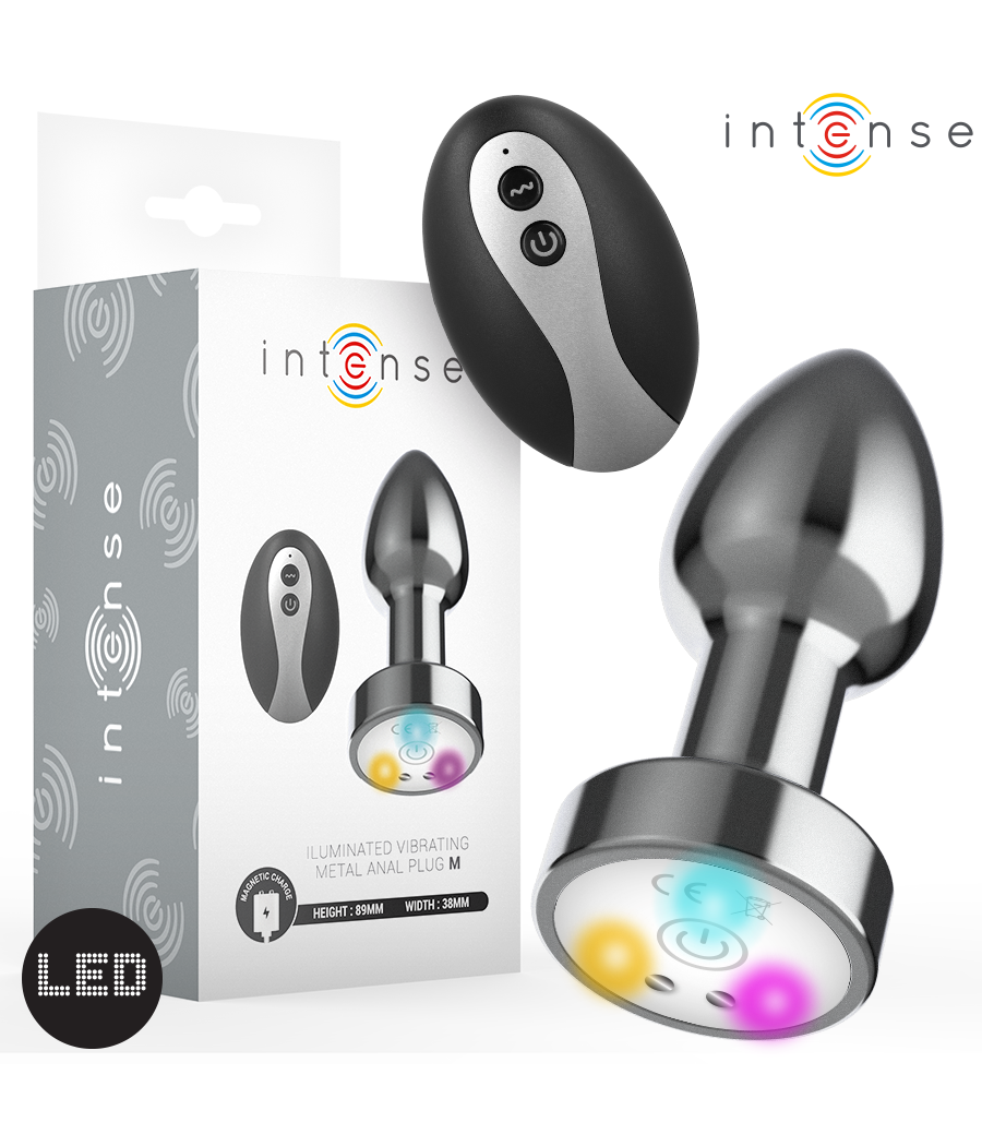 INTENSE - PLUG ANAL VIBRANT EN MÉTAL AVEC LUMIÈRES LED ET TÉLÉCOMMANDE - TAILLE M