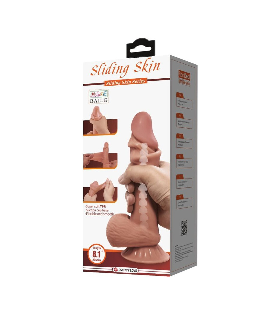 PRETTY LOVE - SÉRIE SLIDING SKIN GODE RÉALISTE AVEC VENTOUSE COULISSANTE PEAU BRUN 19,4 CM