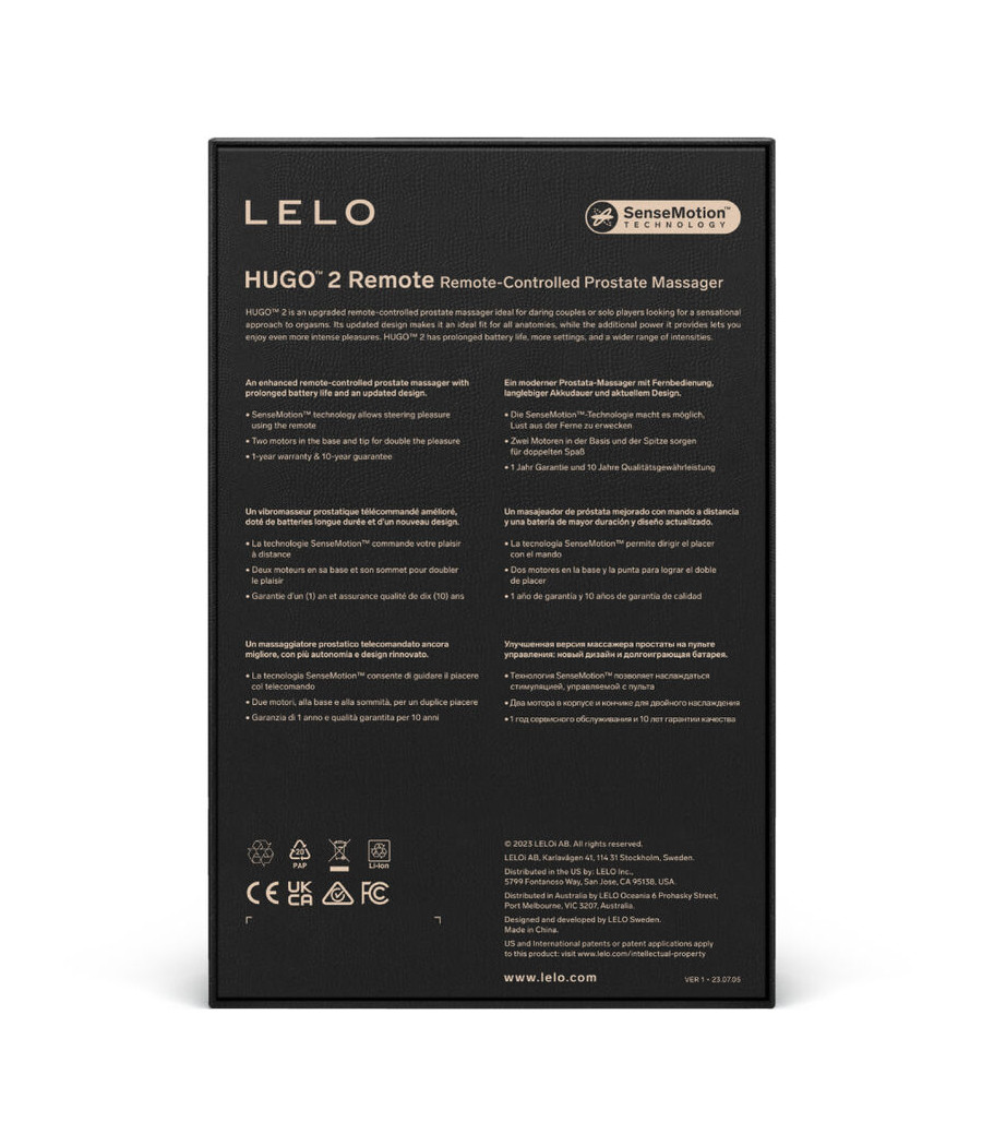 LELO - TÉLÉCOMMANDE DE MASSEUR DE PROSTATE HUGO 2 NOIR
