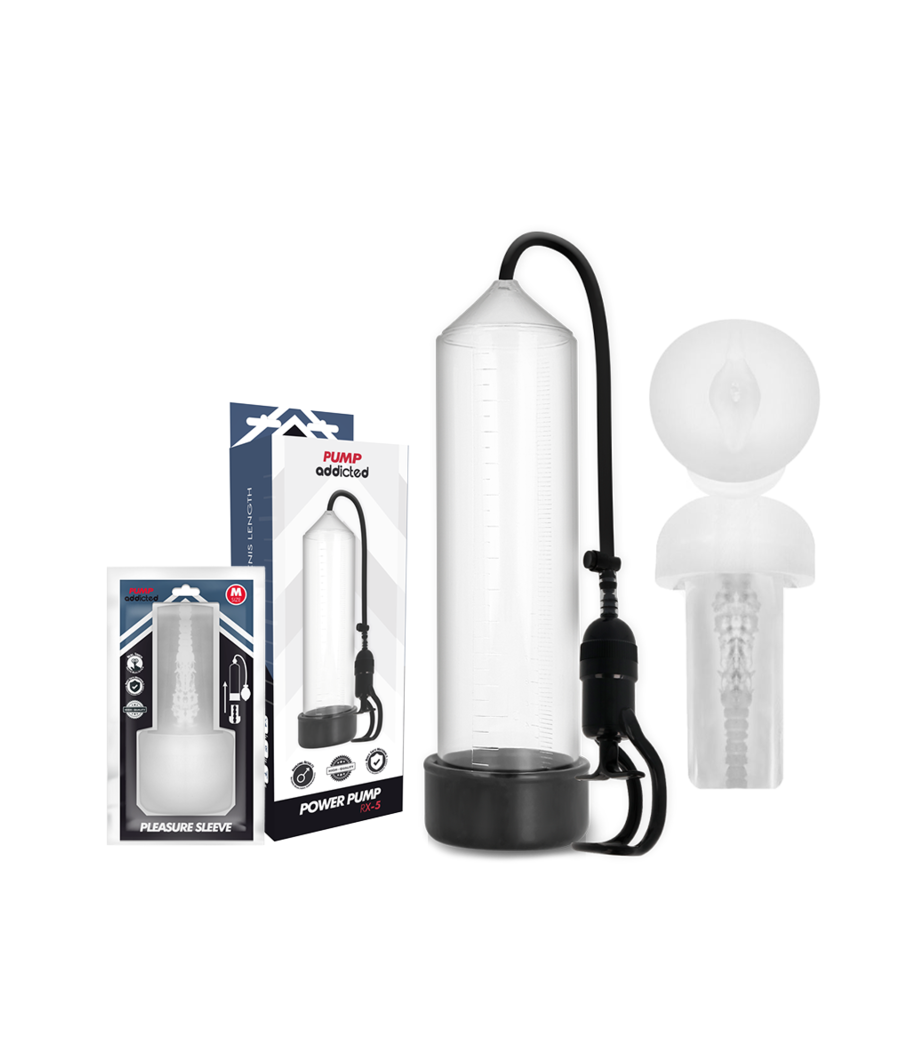 PUMP ADDICTED - BOMBA ERECCIÓN RX5 TRANSPARENTE CON MASTURBADOR