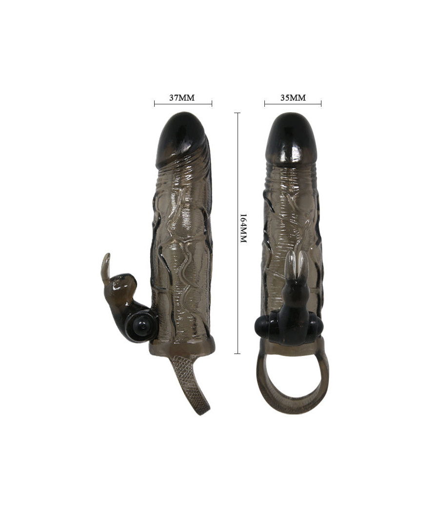 BAILE - BRAVE MAN PENIS COVER WITH RABBIT BLACK 16.5 CM