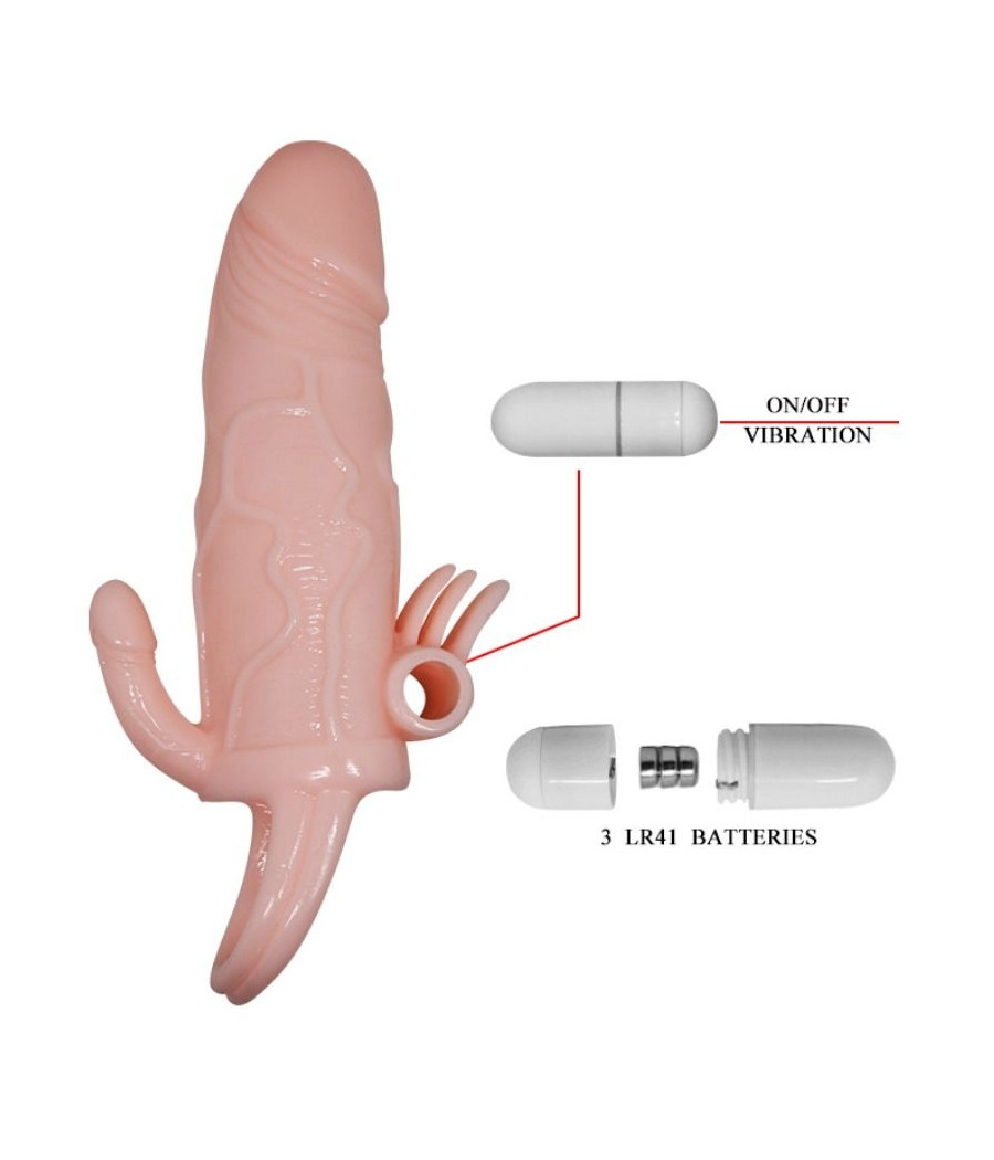 BAILE - BRAVE MAN FUNDA PENE ANAL Y CLÍTORIS VIBRADOR 16.5 CM NATURAL