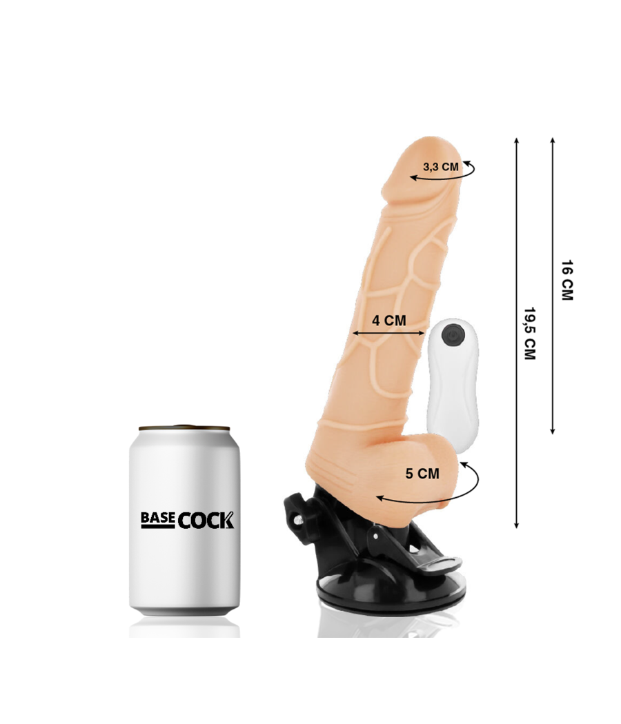 BASECOCK - VIBRADOR REALÍSTICO CONTROL REMOTO NATURAL CON TESTÍCULOS 19.5 CM -O- 4 CM
